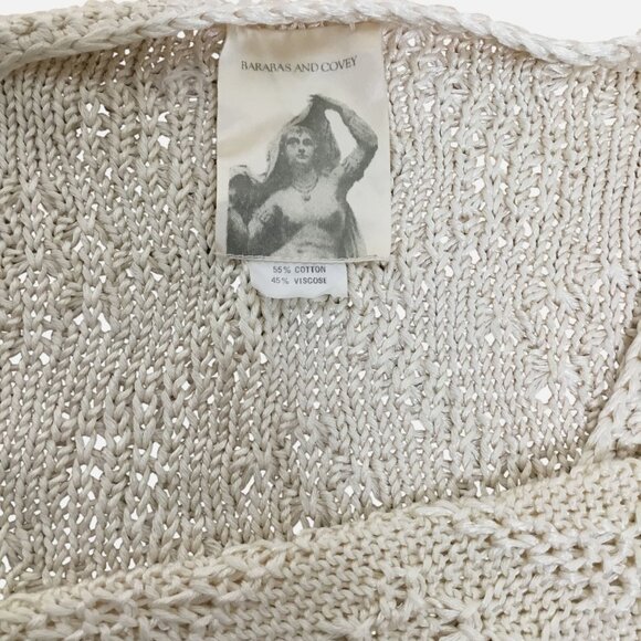 VTG BARBARAS & COVEY Handloomed Crochet Cardigan L Ivory Pointelle Boho Knit USA - Picture 3 of 8